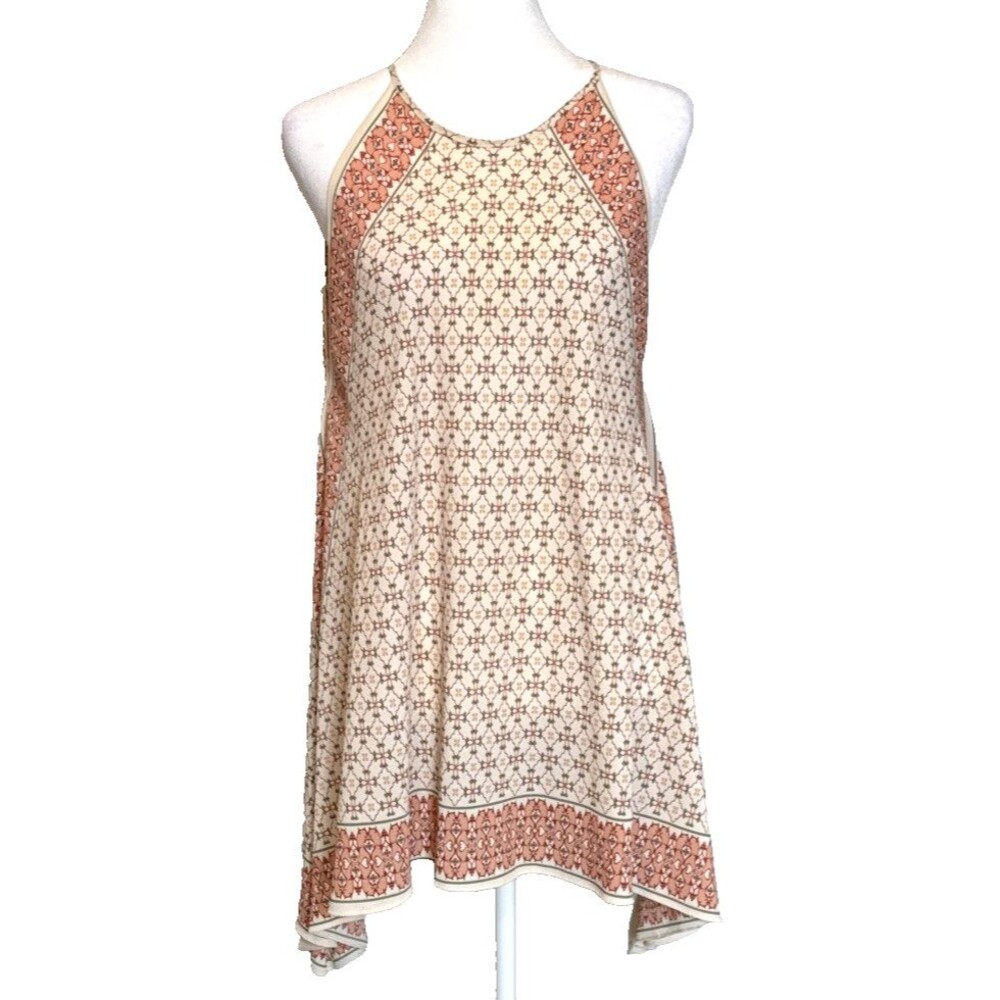 Max Studio Patterned Trapeze Dress MED Halter Neck Boho Chic Retro 70s Inspired
